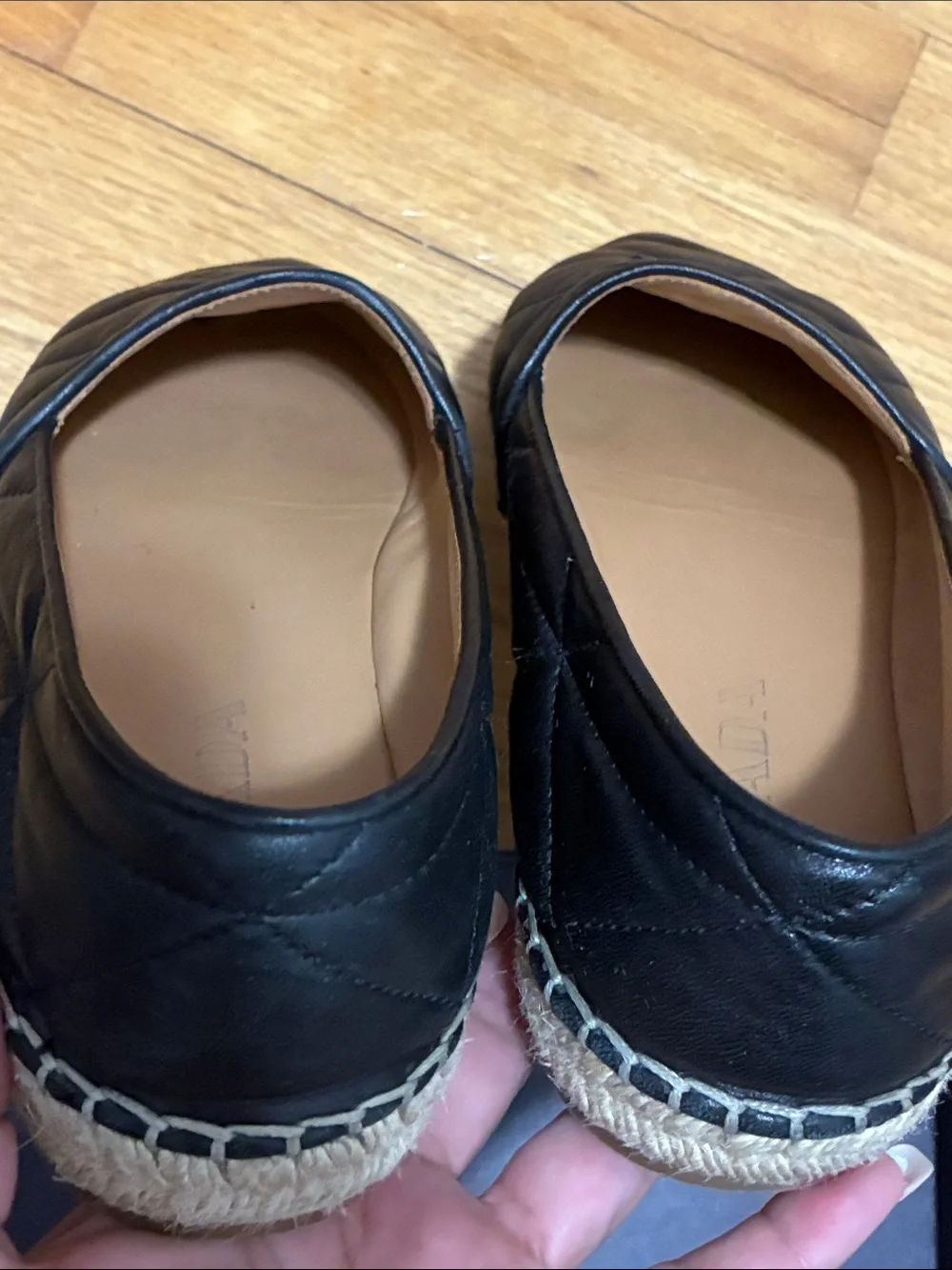 Prada Black Quilted Nappa Leather Espadrilles Triangle Logo 8.5  Box Authentic